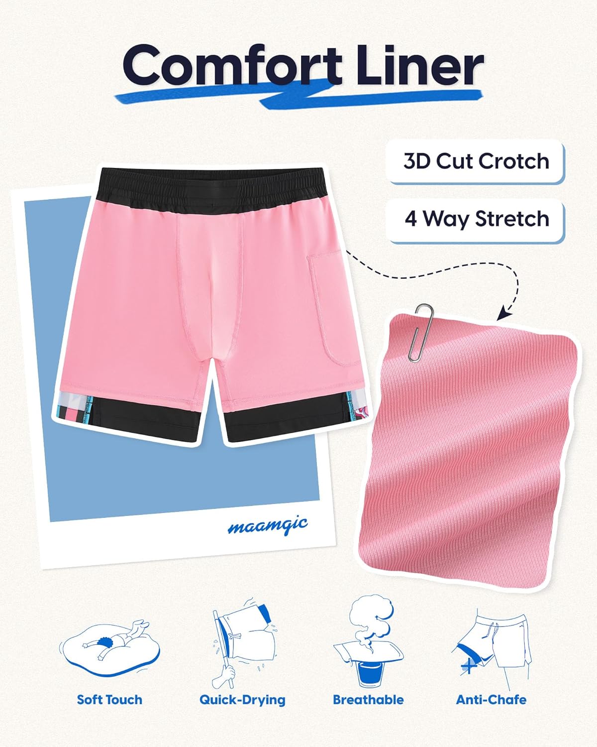 maamgic Mens Swim Trunks - Mens Bathing Suit with Compression Liner 7 Inch Quick Dry Fshion Stretch Zipper Pockets Swimwear - Image 4