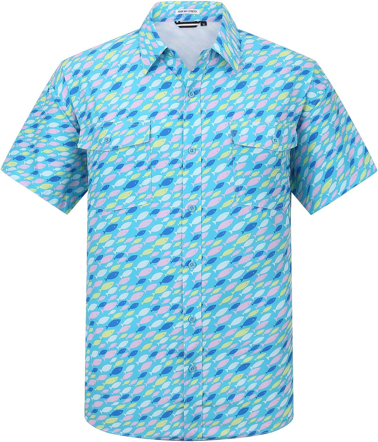 Ecosunny Hawaiian Shirt for Men Button Down Short Sleeve UPF 50+ Breathable Fishing Beach Travel Hiking Shirts with 2 Pockets