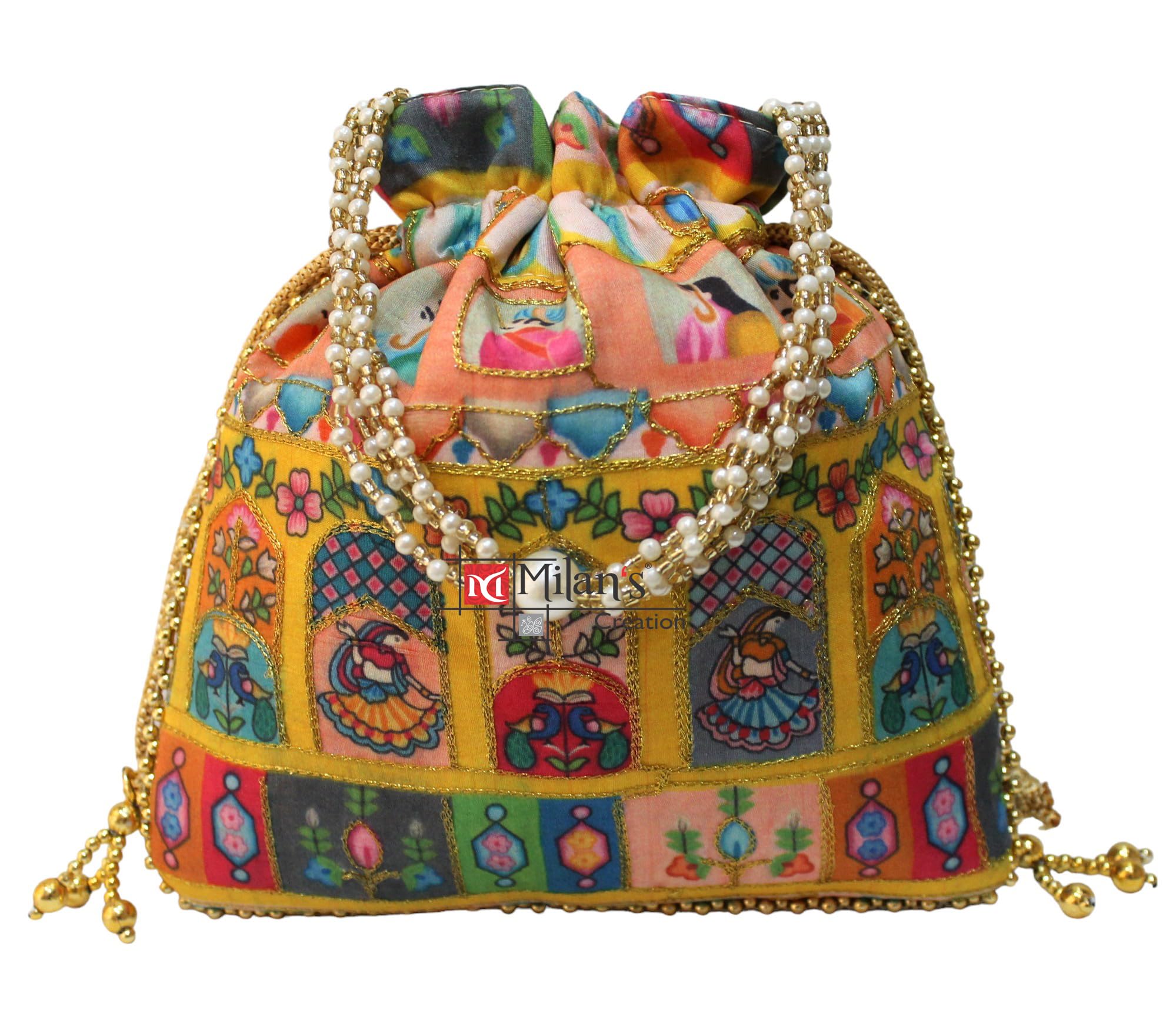 Milans Creation Raja-Rani Polti Bag Purse Beautiful Embroidery With Pearl Handle Tassel Women’s Handbag Giveaways Festival (Multicolor- Green) (B0CSPNZSNV) Amazon Price History, Amazon Price Tracker