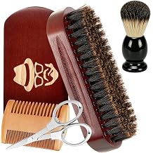 Beard Brush, Shaving Brush, Beard Comb, Beard Scissors Set | Beard Brush Set with 100% Boar Bristle Walnut Wood Beard Brush, Shaving Brush & Foldable Scissors, Gift for Men