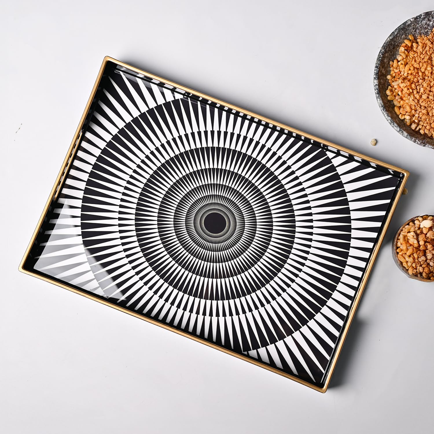 Market99 Black & White Rectangular Plastic Large Tray | Perfect for Serving Sweets, Cookies, Dry Fruits, Mouth Freshner & Snacks | Serving Dish Home, Dining Area, Restaurant, Caffe, and Hotels