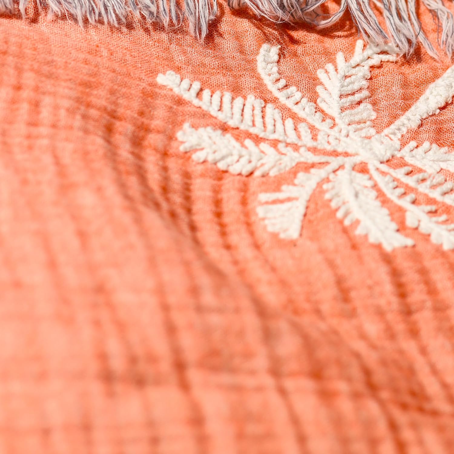 Palm Embroidered Turkish Peshtemal – 100% Cotton 4-Ply Muslin Beach Towel – Quick Drying, Lightweight and Absorbent – Handmade Fringed, Large Size (39.4 x 70.9 inches) | Orange