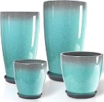 ZMTECH 21 Inch Tall Planter Set of 2 Round Planters Outdoor/Indoor with Shelf Inset,Large Plant Pot with Drainage Holes for Patio Front Porch Garden,Modern Large Plastic Flower Pots, Dark Blue Green