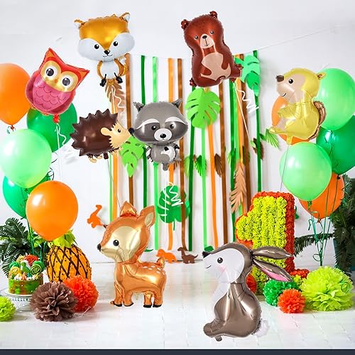 Miniatura 5 de Globos de animales del bosque, 8 piezas grandes y lindos globos de aluminio de animales del bosque, globos de ciervo, zorro, ardilla, conejo para