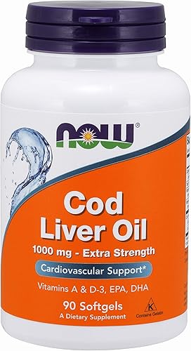 Now Foods Geles blandos de aceite de hígado de bacalao, 1000 mg, 90 unidades (paquete de 2)