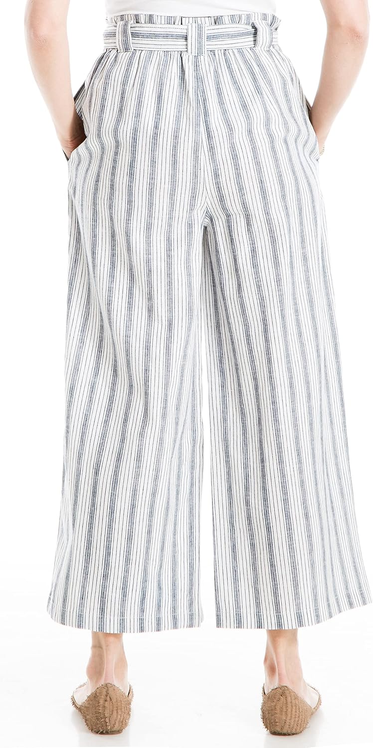 Max Studio Womens Linen Blend Wide Leg Pant with Waist Tie - Image 2