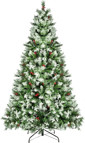 Miniatura 8 de Árbol de Navidad artificial preiluminado de 6 pies, pinos de Navidad con 250 luces blancas cálidas, 818 puntas de rama, 58 bayas, bolsa de