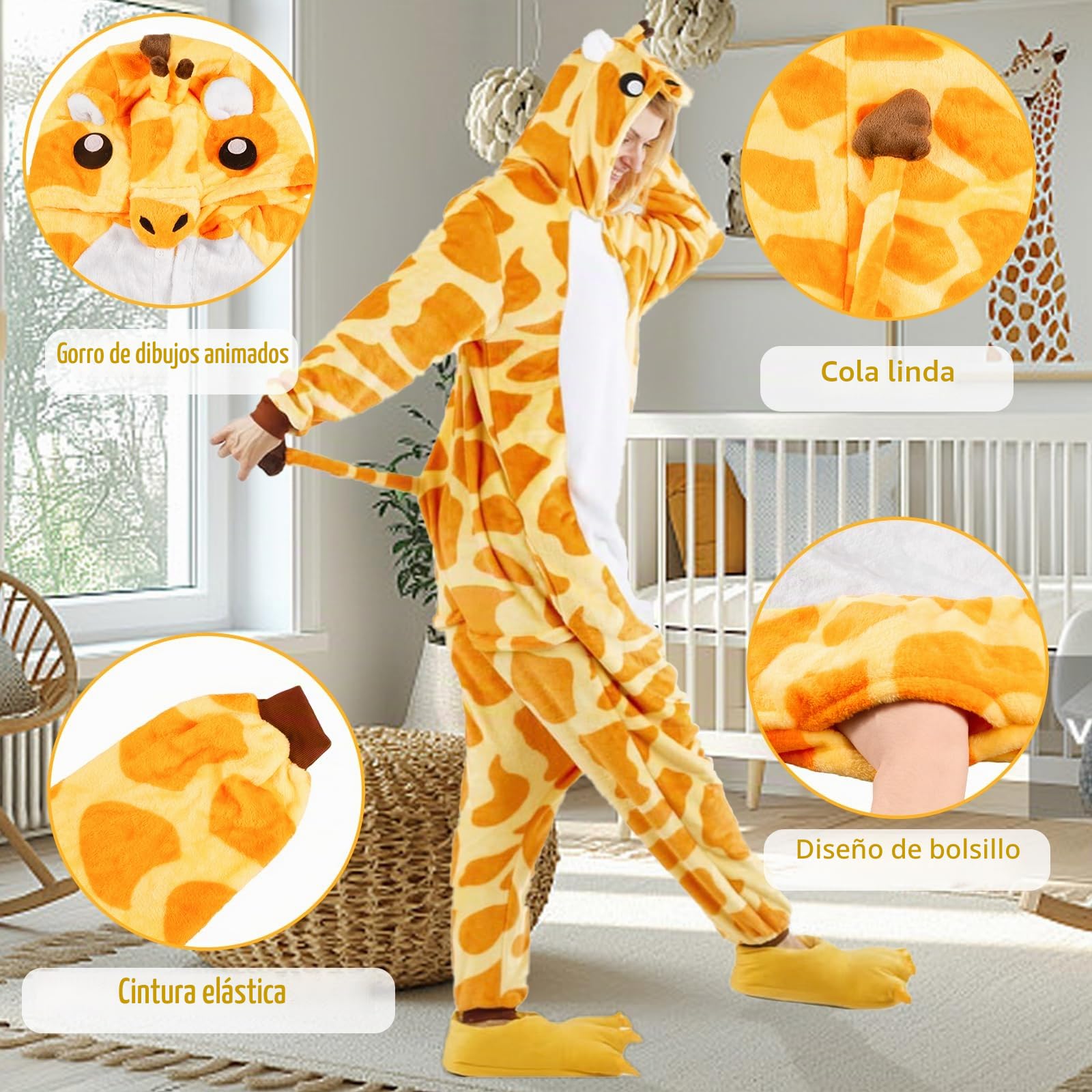 Tutukyle Pijama Jirafa Onesie Adulto- Unisex Disfraz Jirafa Animales Pijama Entero Cosplay Traje de Disfraz Animal para Disfraces de Carnaval Fiesta de Halloween Ropa de Dormir Navidad Mujer y Hombre
