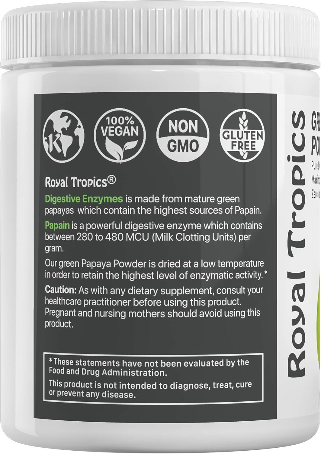 Royal Tropics Green Papaya Powder. Enzymes for Digestive Support.