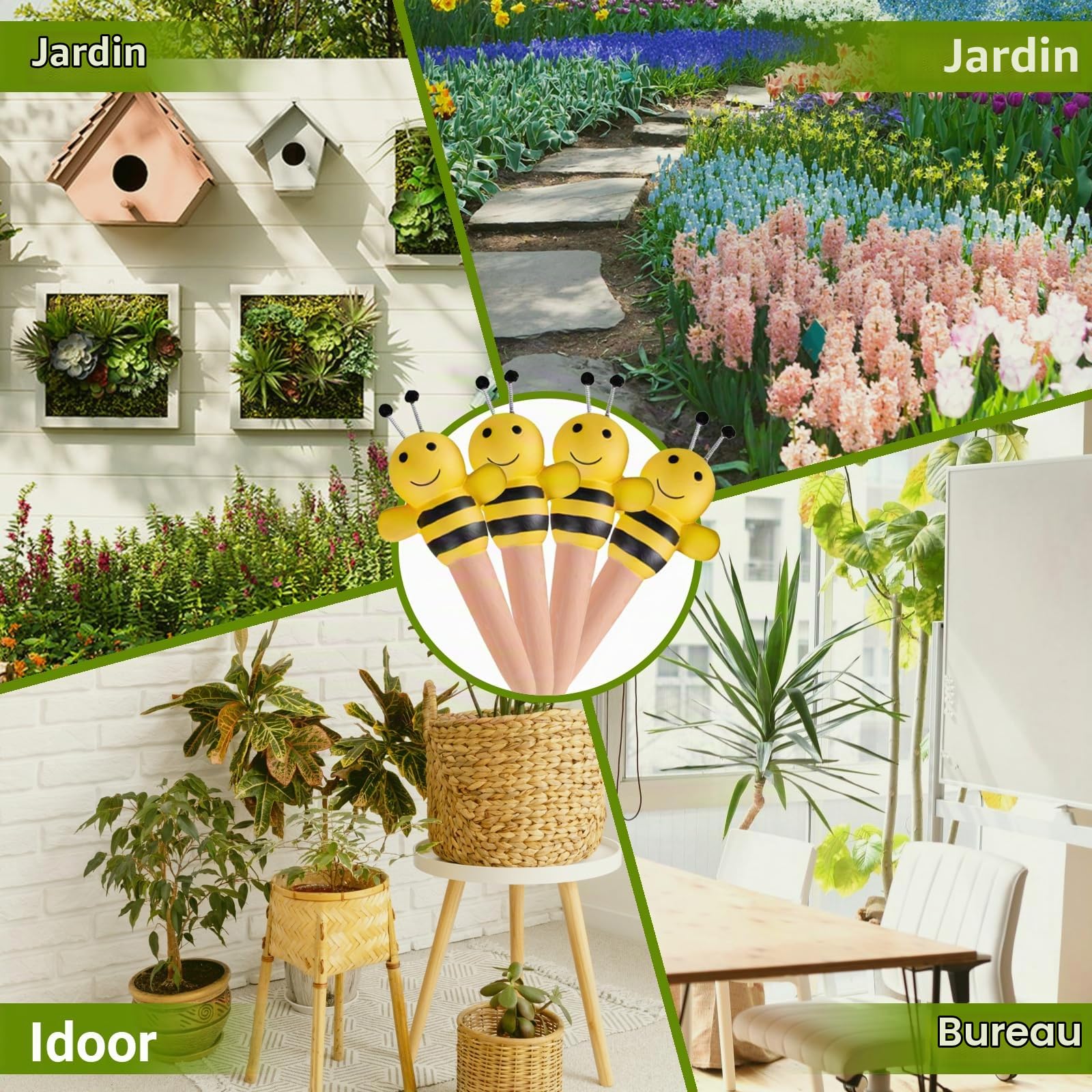 Joyeee Lot de 4 Pointes D'arrosage pour Plantes, Dispositifs D'arrosage Automatique en Terre Cuite, Jardinières de Vacances en Forme d'abeille, Idéales pour Les Plantes D'intérieur et D'extérieur