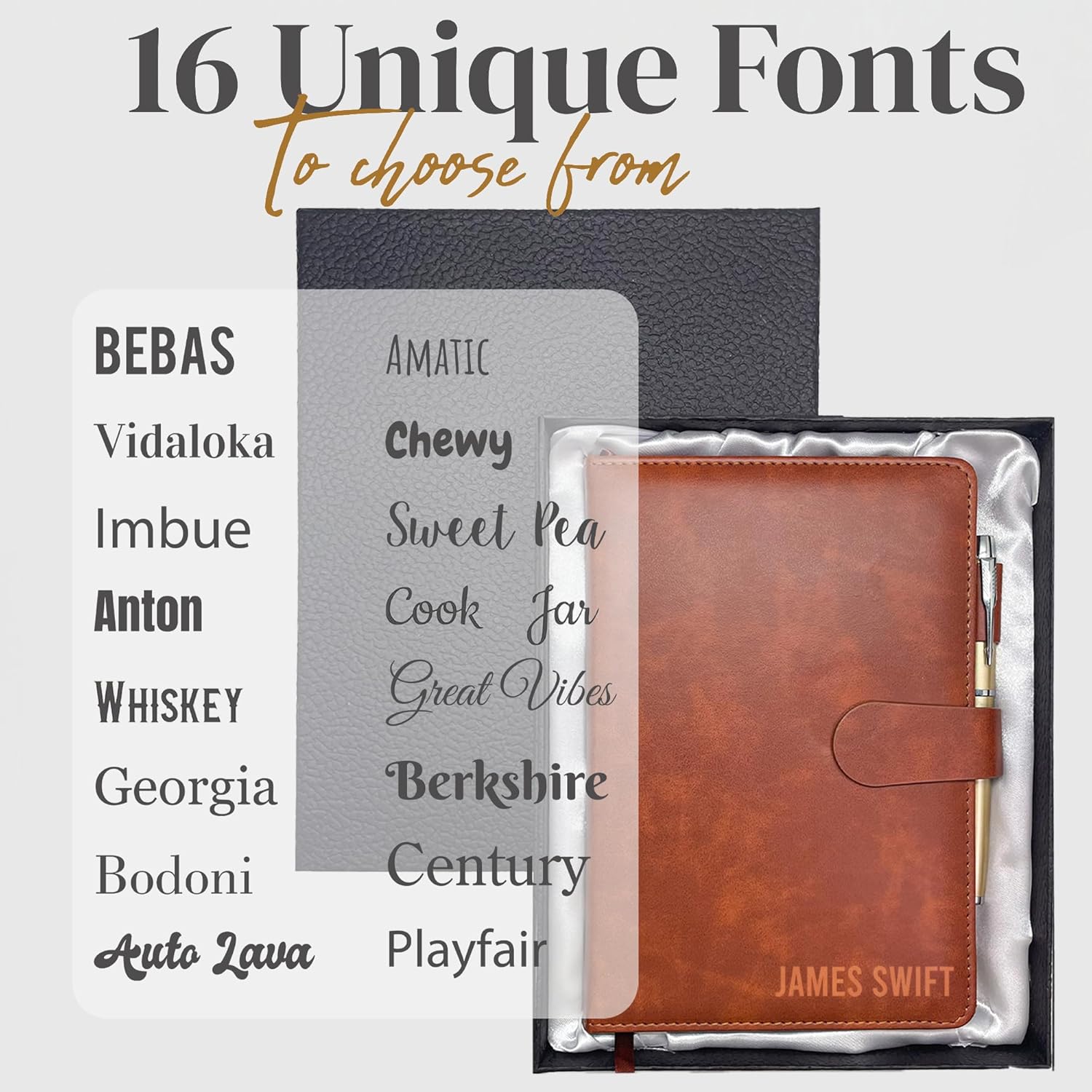 Personalized Notebook with Pen and Gift Box, Custom Text Leather Journal, Gifts for Women Men, Engraved Journals To Write In, Birthday, Best Friend, Mom, Sister, Corporate, Business Gift (Text-Brown)