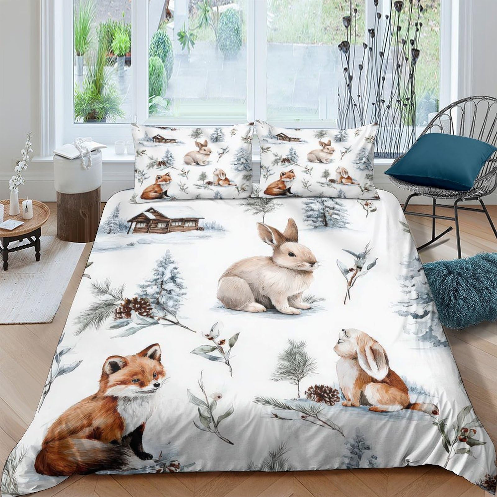 Ctjqhvkz Style-4 3D Printed Forest Rabbit Fitted Sheet Microfiber Soft Fox Mattress Cover For Bedroom Dorm Easy Care Washable Decor Single（135X200cm）