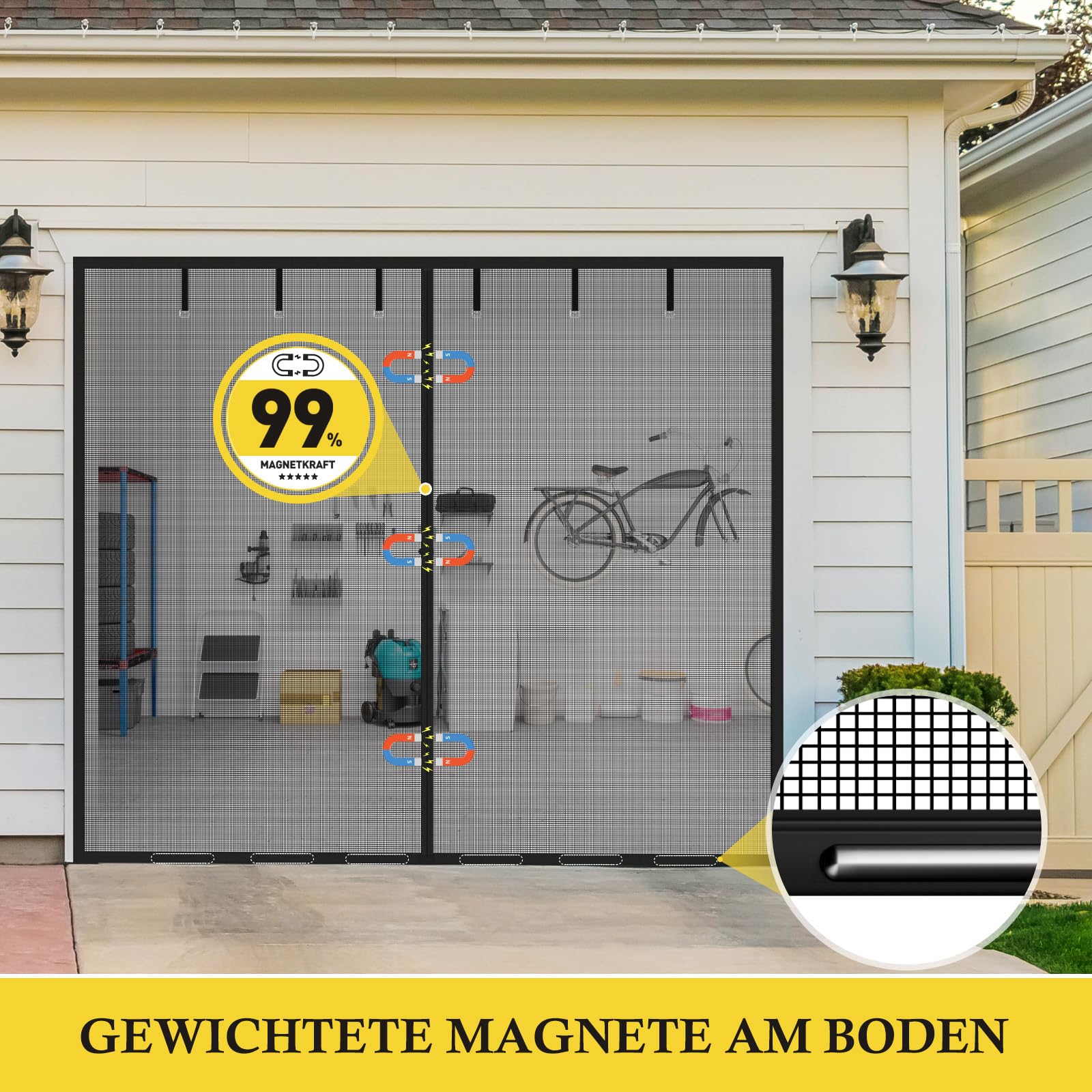fowong Maßgefertigte Fliegengittertür Magnet für Garagen, Neues Katzenschutzgitter-10xReißfest, Stärkere Magneten Fliegengittertür Ohne Bohren,Insektenschutzgitter für Terrassentür Gruchlos