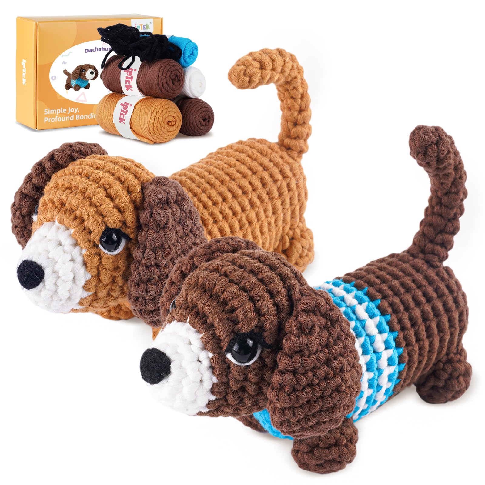 iptek Crochet Kit for Beginners, Learn to Crochet, Include Easy Knitting Soft Yarn, Step-by-Step Video Tutorial, Hook, Holiday Birthday Gift for Adults and Kids(Sausage Dog) — image 1