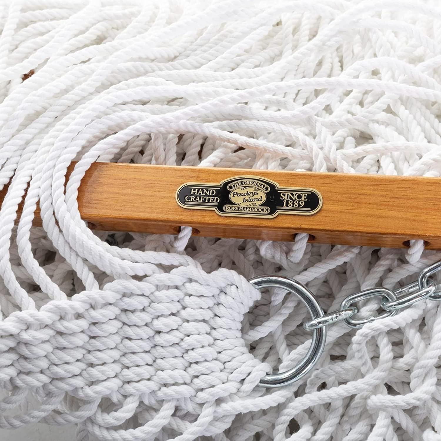 Original Pawleys Island Deluxe White DuraCord Rope Hammock – 13 ft. x 60 in., 2-Person, 450 lb Capacity, Oak Spreader Bar, Zinc-Plated Hardware, Handcrafted in the USA