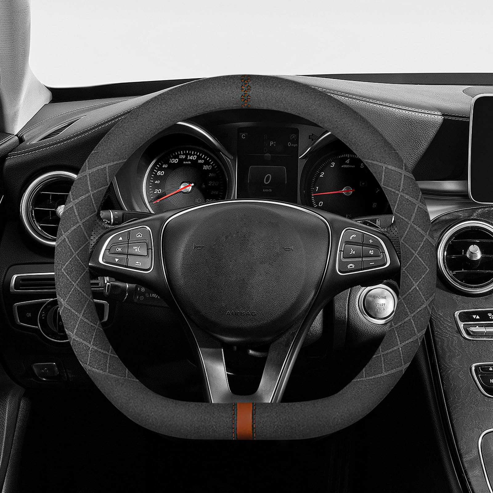Ergocar Forma D Coprivolante per Auto Antiscivolo Sportivo Protezione per Volante Auto Pelle Scamosciata Inverno Caldo Universale per Forma D Coprivolante Diametro 38 cm (15 ") (Nero Marrone)