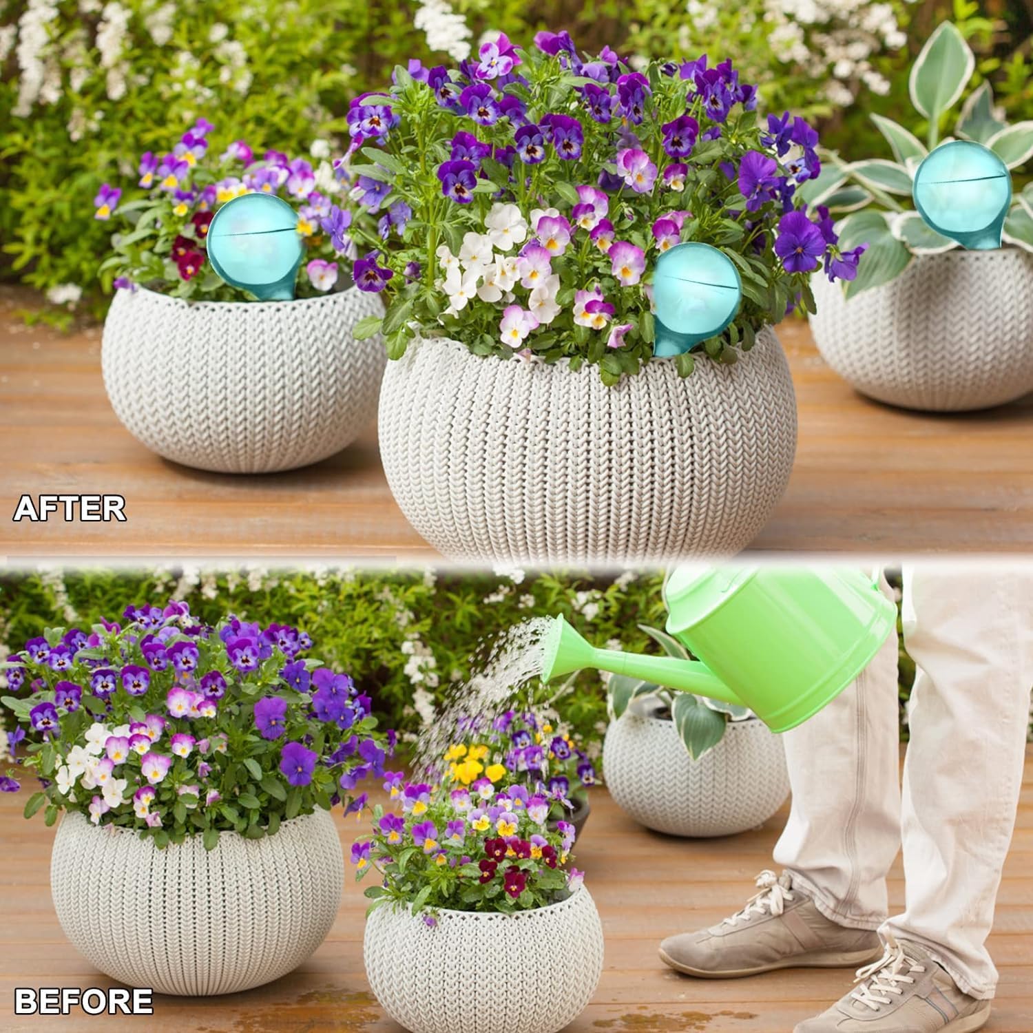 Lot de 18 boules d'irrigation pour plantes, petites plantes, 13 x 5 cm, boules d'irrigation, boules d'irrigation, pour l'intérieur et l'extérieur, vert + transparent