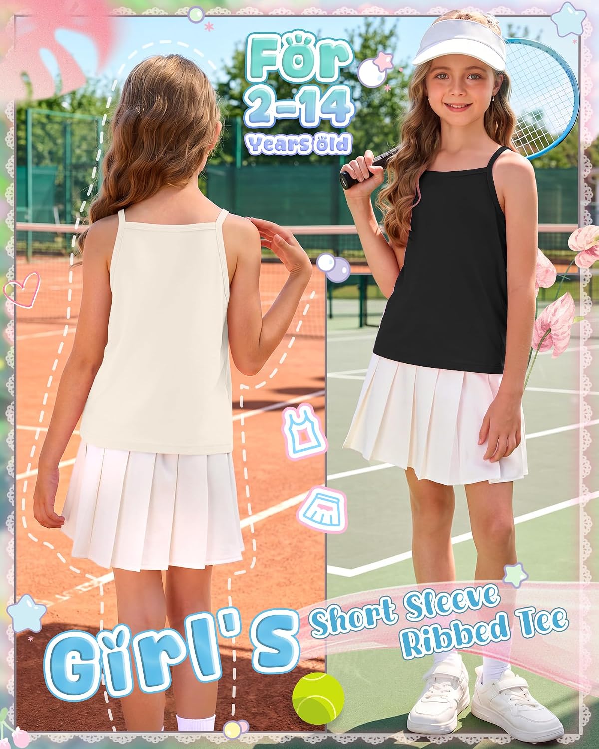 6 Pack Girls Tank Tops Spaghetti Strap Camisoles Toddler Soft Cami Teen Kids Sleeveless Undershirts 2T-14Y