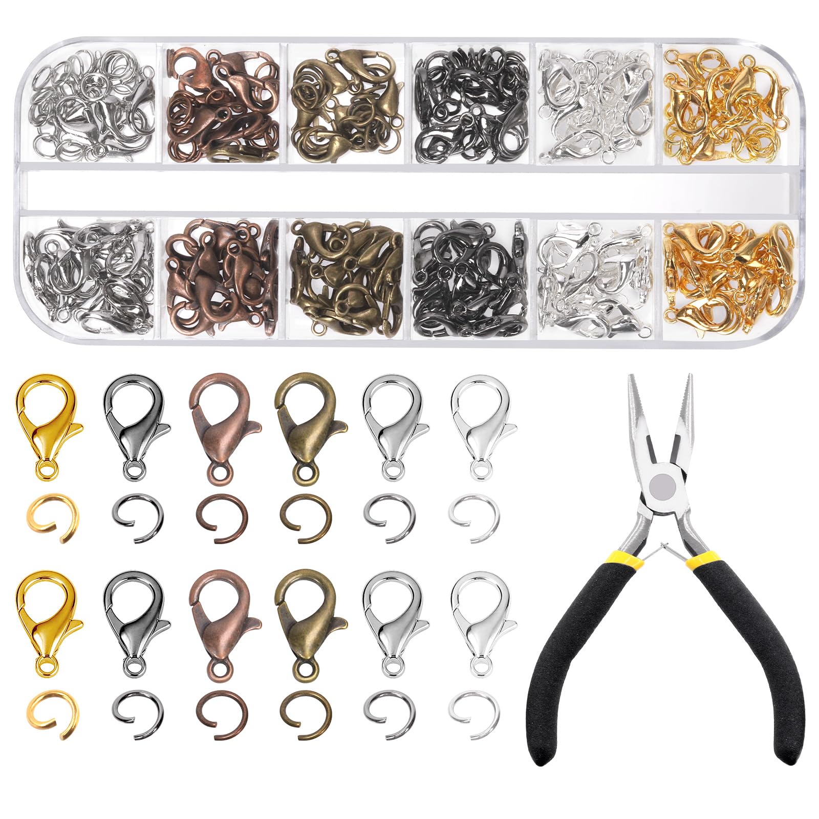 Fermoirs mousquetons 12mm en alliage de zinc et anneaux ouverts pour création bijoux