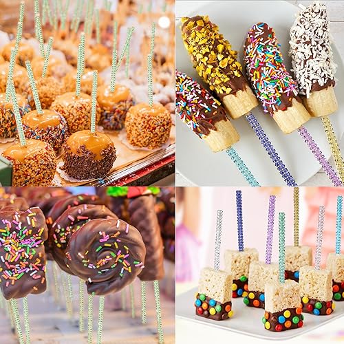 Miniatura 6 de 32 palitos de bambú de manzana y caramelo, brochetas puntiagudas de madera de manzana caramelo con diamantes de imitación de malla, barra de