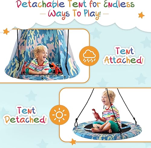 Miniatura 3 de ActiveAllStarz Columpio de platillo para tienda de campaña colgante, columpio flotante desmontable con patrón de camuflaje, juegos de columpio de