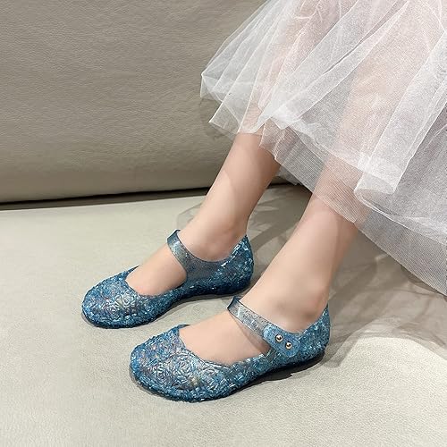 Miniatura 2 de Zapatos de gelatina para niñas, sandalias de cumpleaños de princesa Snow Queen para niñas pequeñas, sandalias azules con purpurina talla 9