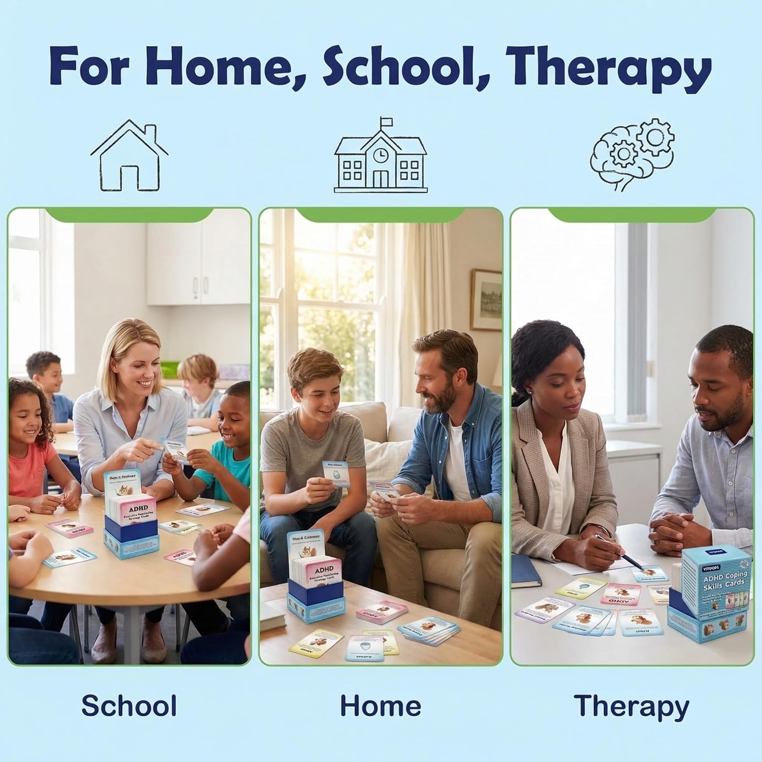 ADHD Coping Skills Cards - 165 ADHD Executive Functioning Strategy Cards Mental Health Therapy Tools for Kids, Teens & Adults