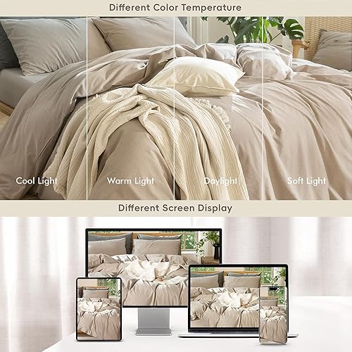 Miniatura 50 de MooMee - Juego de funda de edredón, 100% algodón lavado, textura parecida al lino, transpirable, duradero, suave y cómodo