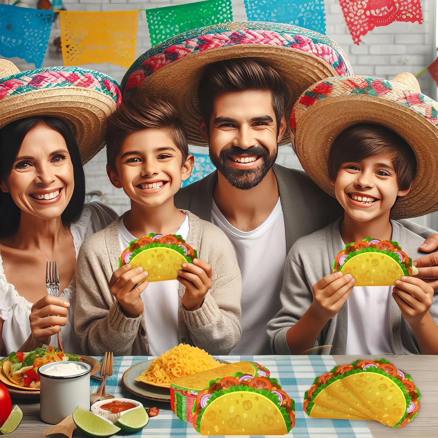Mexican Fiesta Napkins Taco Themed Birthday Party Decorations Taco Shaped Paper Napkins Mexico Funny Fiesta Fifth de Mayo Party Supplies for Baby Shower Tuesday Bachelorette Decor 100pcs 6.5 Inch
