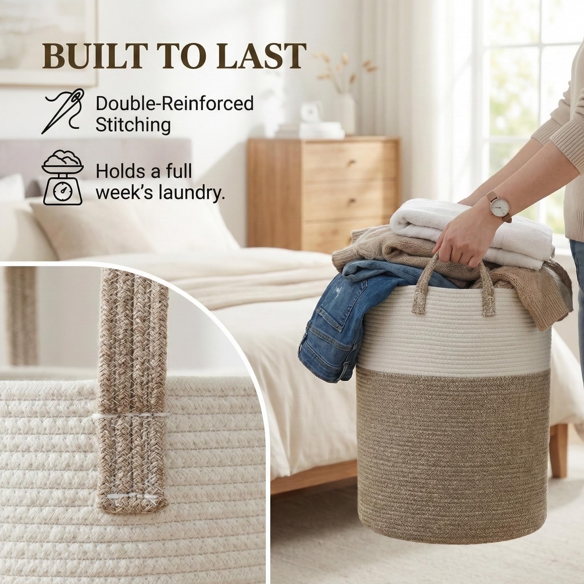 How to Choose a Laundry Hamper: A Buyer Guide (2026) 1 JMvicyroam Large Woven Laundry Basket Hamper,60L Cotton Rope Storage Bin for Bla - product photo