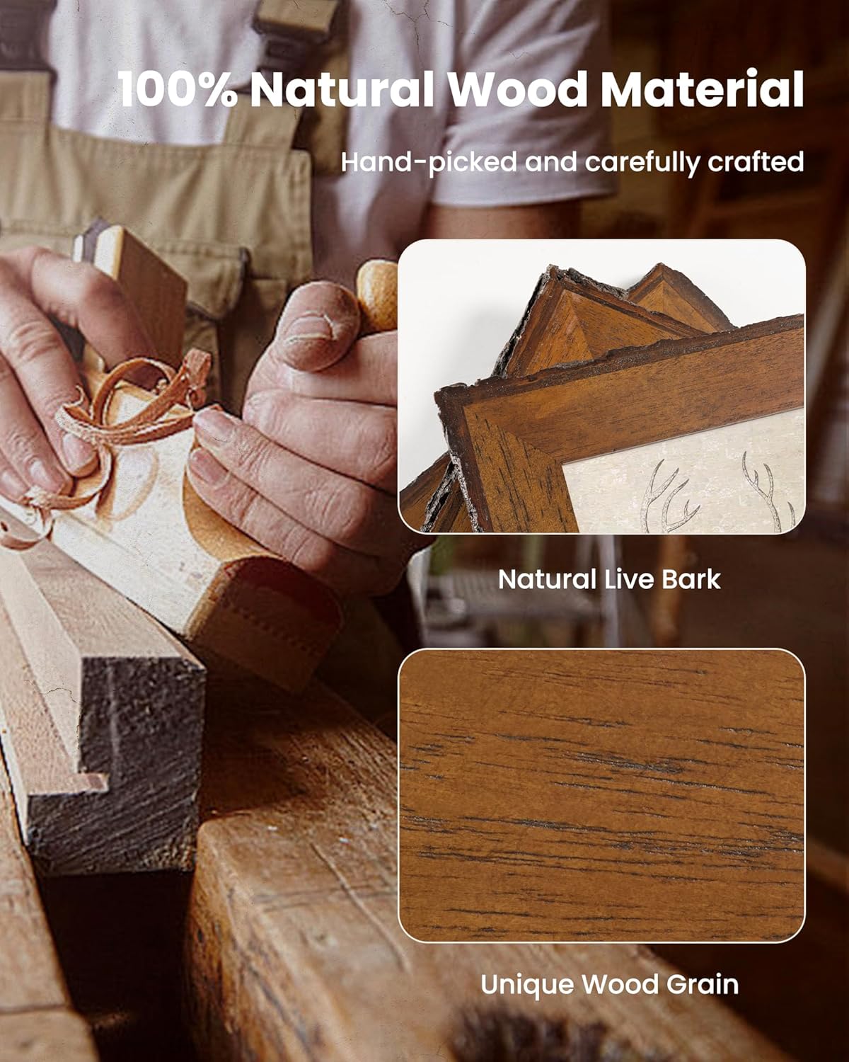 Axeman Rustic 6x8 Picture Frame|Natural Solid Wood 6 x 8 Photo Frame with Live Bark Edges|Tempered Glass|6 by 8 Vintage Frame for Tabletop or Wall Display|Farmhouse Countryside Decor - Image 7