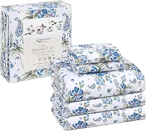 RUVANTI 100% Cotton Split King Sheets Sets for Adjustable Bed, 5 PCs, Soft & Breathable Percale Weave Bedding, Deep Pocket 16", Hotel Standard, Crisp Cool Feel & Durable, Floral Sheet, Paislyona