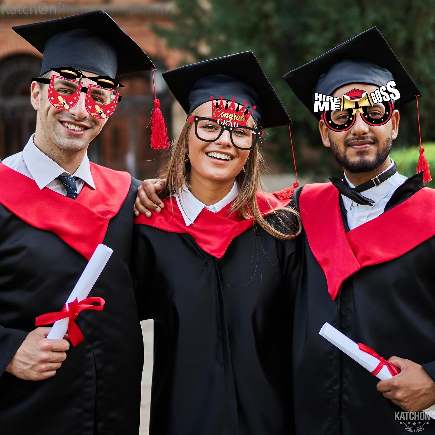 KatchOn, Red 2026 Glasses Graduation - Pack of 12 | Graduation Photo Booth Props 2026 for Graduation Decorations 2026 | Graduation Party Glasses for Red 2026 Graduation Party Decorations