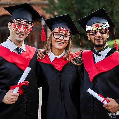 Vista 25 de KatchOn, Gafas de graduación rojas 2025 – Brillantina, paquete de 12 Accesorios para cabina de fotos de graduación 2025 para decoraciones de Grado