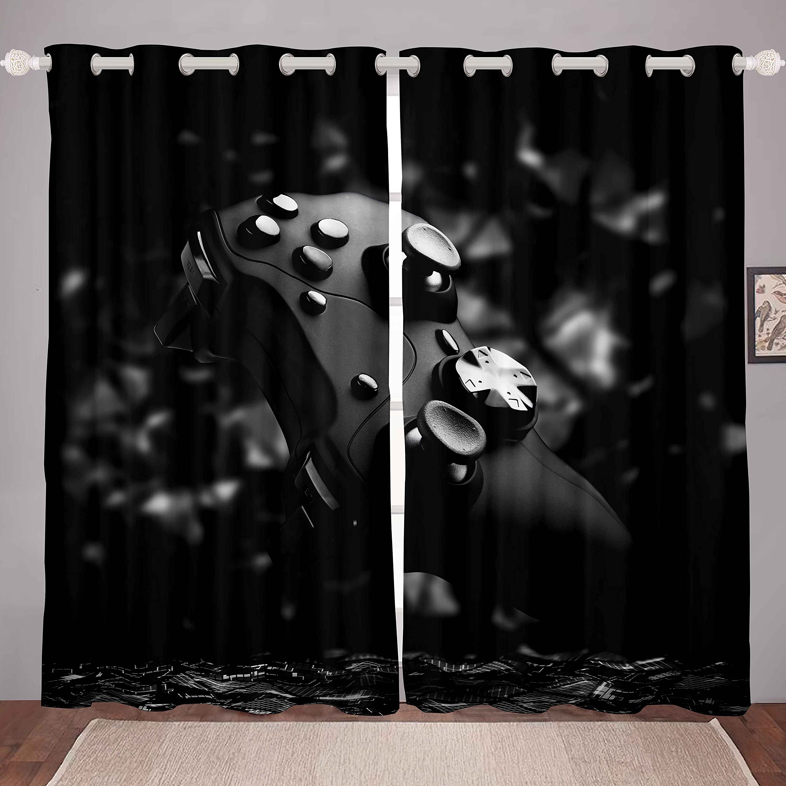 Loussiesd Black Gamepad Curtains For Boys Girls Video Game Window Curtains for Bedroom Living Room Modern Game Controller Curtain Console Design Window Treatments W66*L90 鈥?