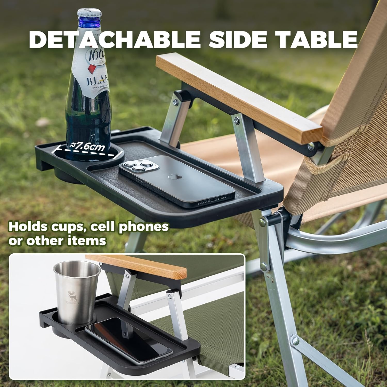 Camping Chair, Folding Aluminum Camping Chair with Side Table, Portable & Lightweight for Outdoor Camping, Picnic, Lawn, Fishing, Supports 265lbs