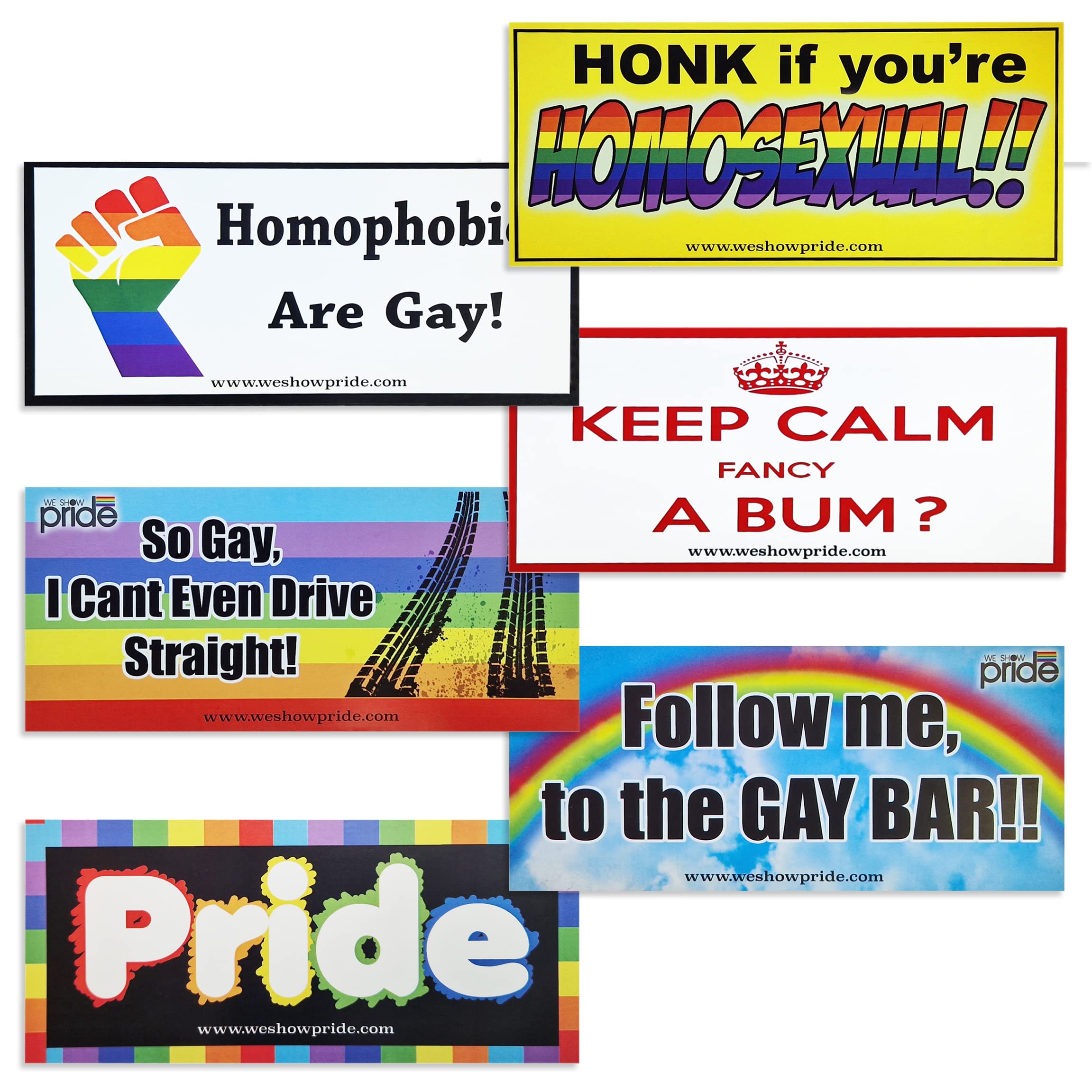 6X Gay Pride Novelty Bumper Stickers All 6 Designs
