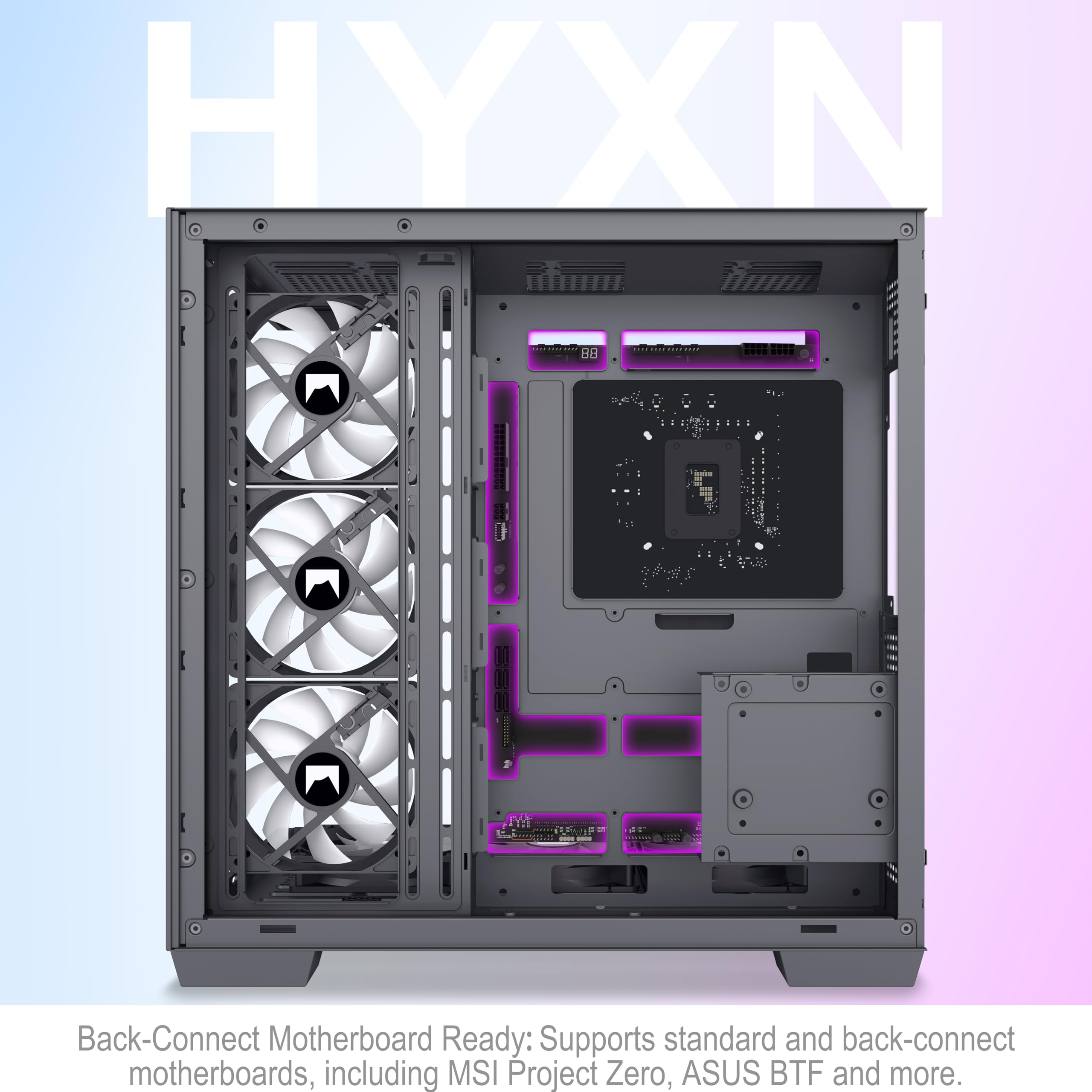 H1 ATX Boitier PC – 7 Ventilateurs PWM ARGB préinstallés, boîtier de PC de Jeu à Double Chambre, avec Type-C, Installation simultanée de 3 radiateurs de 360 mm (Noir, H1)