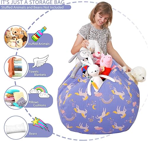 Miniatura 15 de Aubliss - Funda para organizar juguetes de felpa, se convierte en un puf cuando se rellena Se convierte en un puf para niños cuando está lleno. Aqua