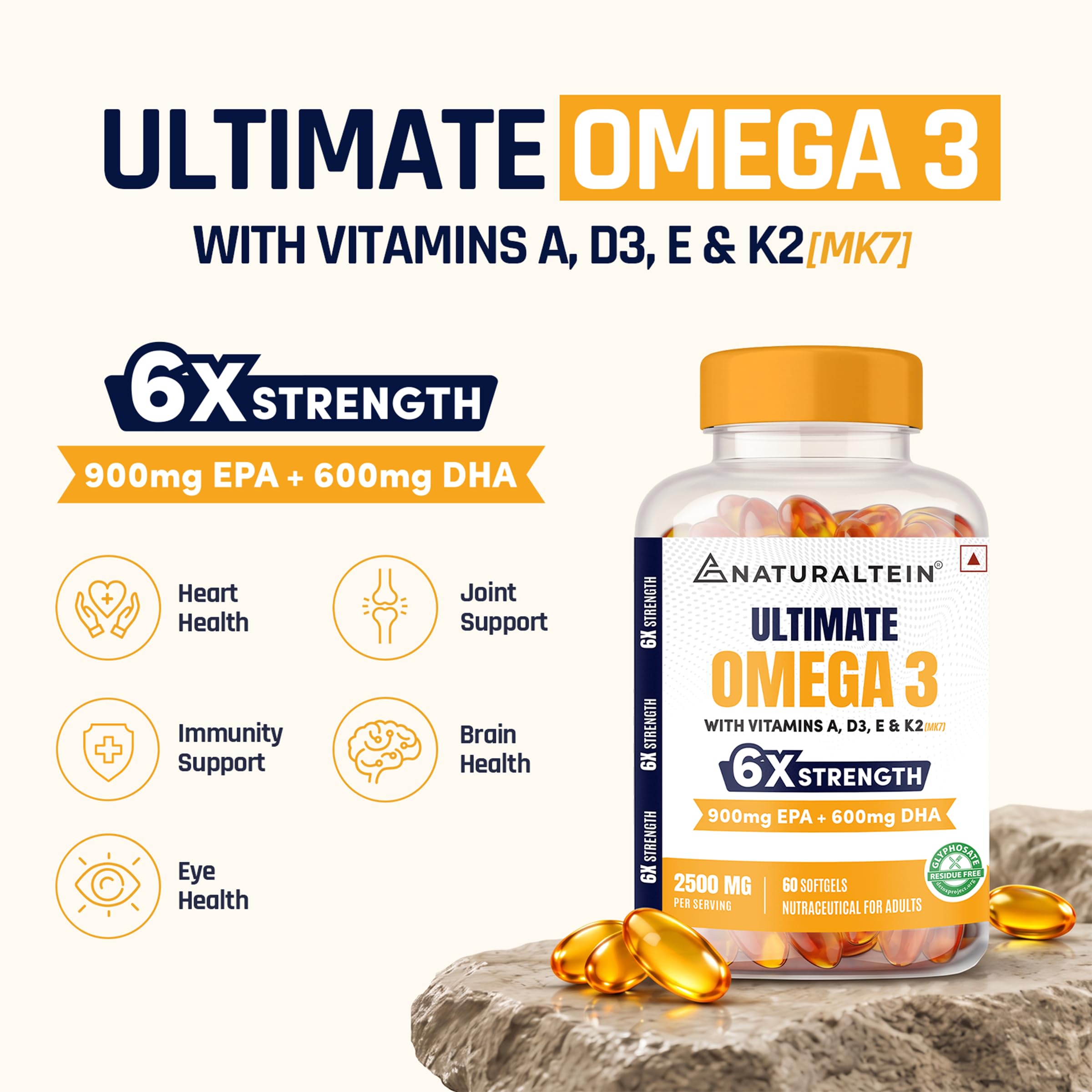 NATURALTEIN Ultimate Omega 3 6X Strength Fish Oil Softgels with EPA DHA Vitamin A D3 E K2, High Potency, 60 Softgels — Amazon image 8