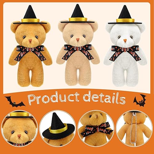 Miniatura 4 de 24 piezas de mini oso de Halloween a granel, oso de peluche con gorra, regalo para ella, para él, pequeño regalo de Halloween, llavero de bricolaje,