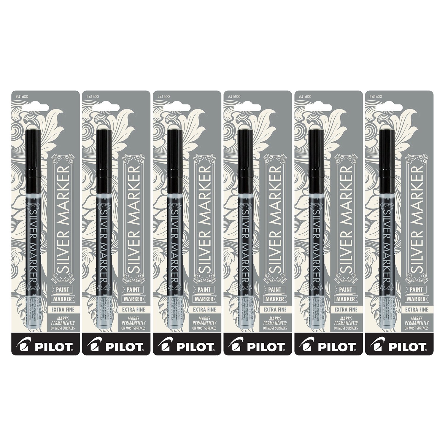Silver Metallic Permanent, Extra Fine Point, 6- PACK Markers(41600)