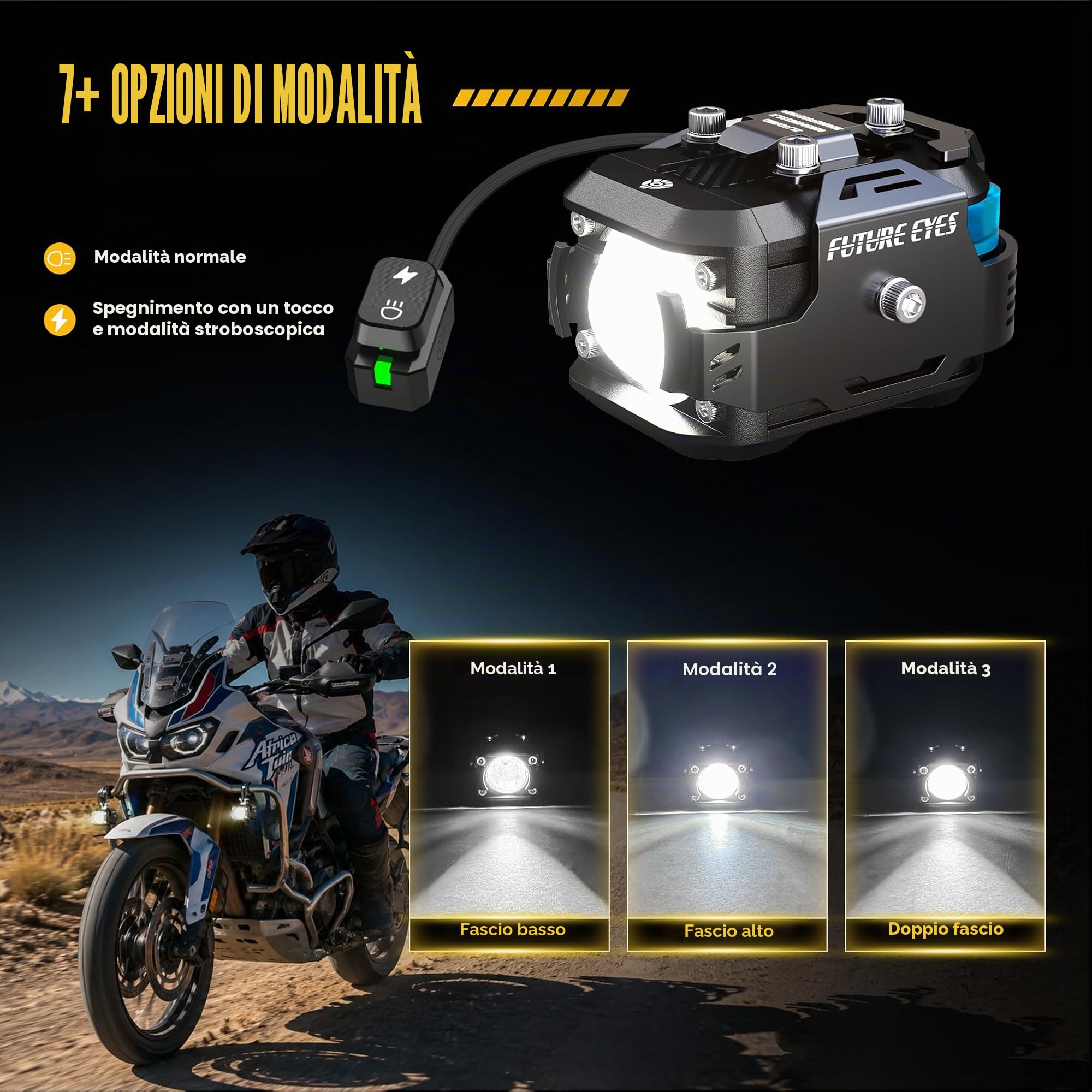 Future Eyes Fari Supplementari Moto 6000LM 60W, Future Eyes Luci LED Omologate ECE E-Mark E57, Fari Antinebbia IP67, Fari Aggiuntivi per Moto, Luci LED Potenti Antiabbagliamento 360°