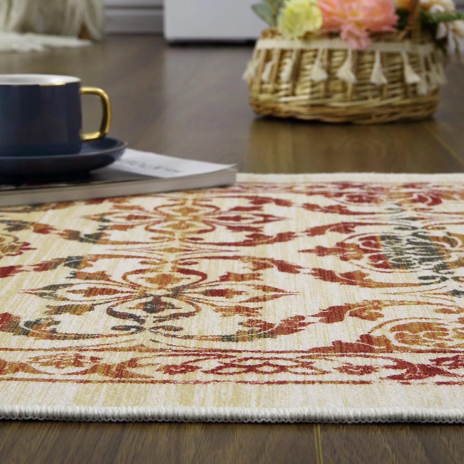 COZYLOOM Runner Rug 2x6 Vintage Rug Washable Rug Hallway Indoor Rug Entryway Runners Ultra-Thin Floral Floor Cover Anti-Slip Backing Low Pile Rug Kitchen Runner Rug Runner Retro Foldable Rug Colorful