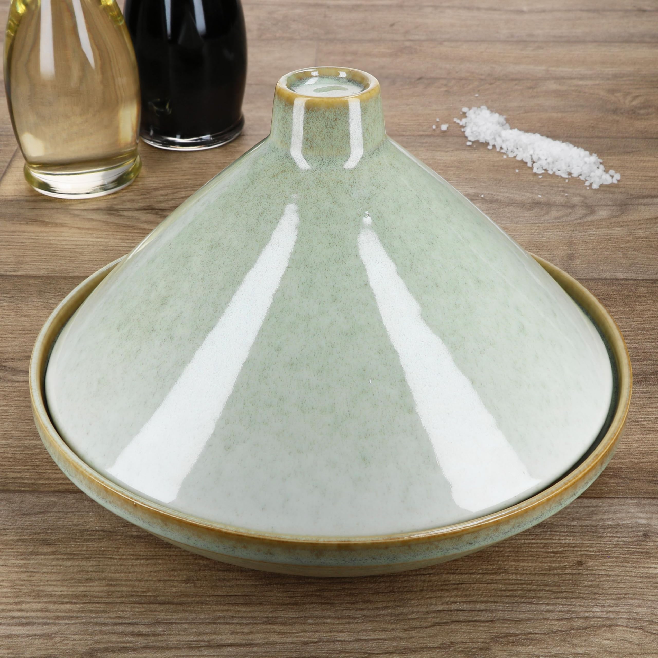 MamboCat Tajine aus Steingut hellgrün I orientalische Schmorform mit Deckel I mediterrane Servier- & Ofenform Schmorgerichte I Schale mit Deckel