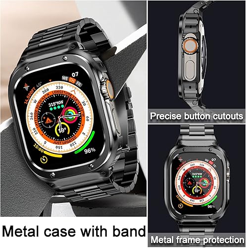 Miniatura 2 de MioHHR Correa de acero inoxidable y funda compatible con Apple Watch de 1.929 in, correa de metal para hombre y cubierta protectora para parachoques
