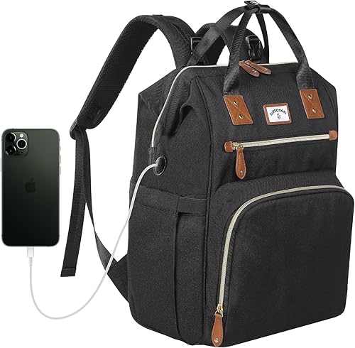 Mochila para pañales bolsa de bebé grande para niños y niñas, Negro -