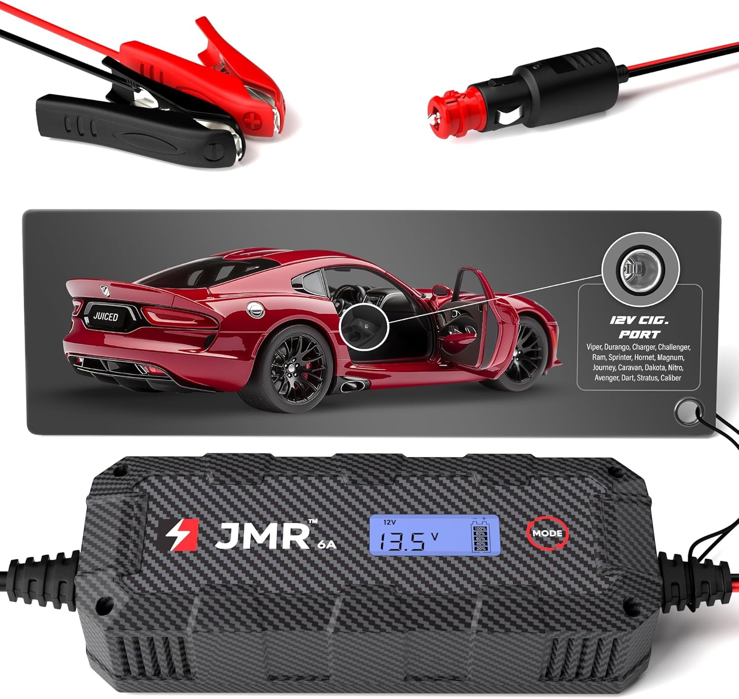 JMR Battery Charger for Dodge Viper Durango Charger Challenger Ram Sprinter Hornet Magnum Journey Caravan All Models Trickle Charger Conditioner Maintainer (No Lithium Mode)