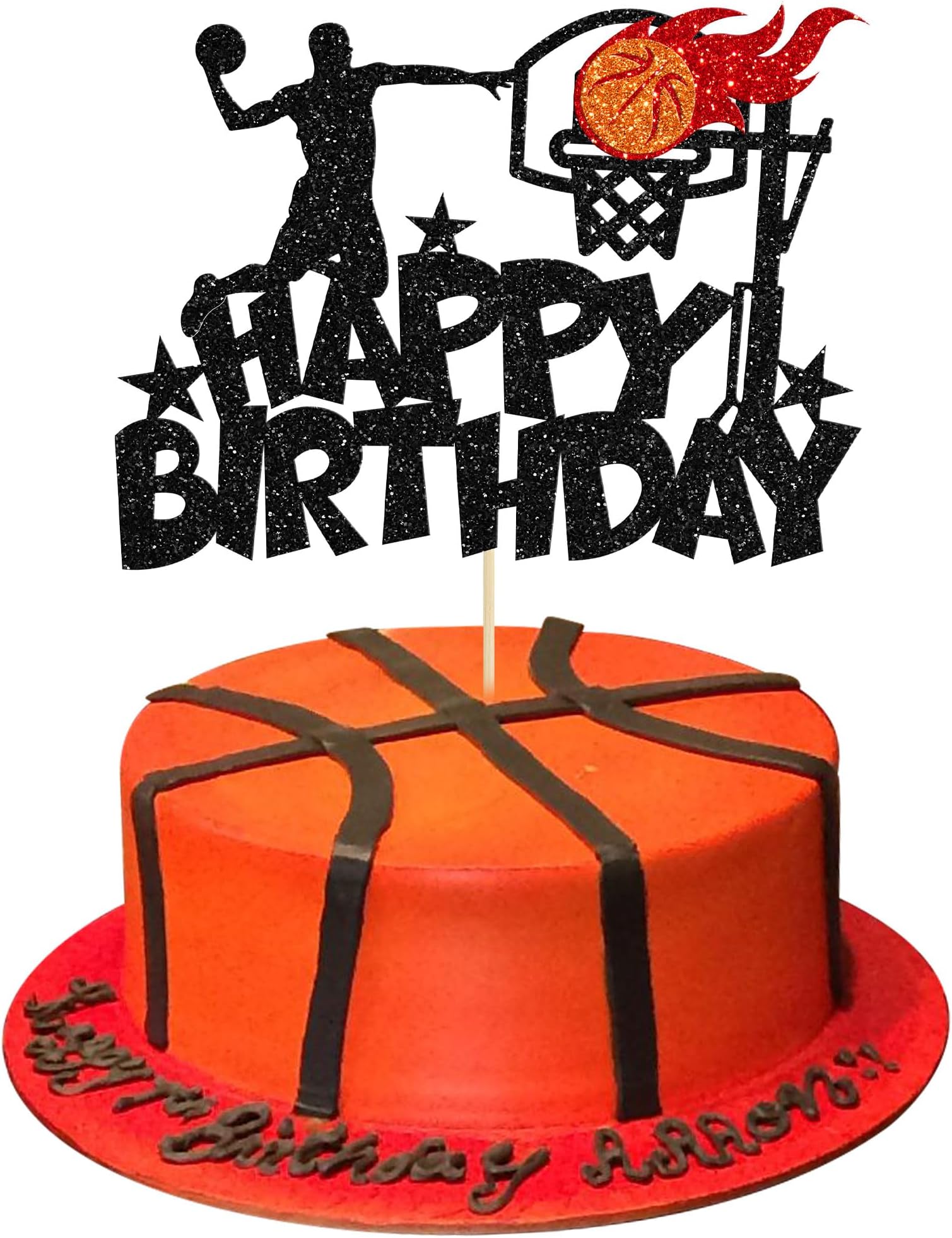 1Pc Basketball Happy Birthday Cake Topper Glitter Basketball Sports Theme Birthday Cake Pick for Basketball Theme Baby Shower Birthday Party Cake Decorations Supplies