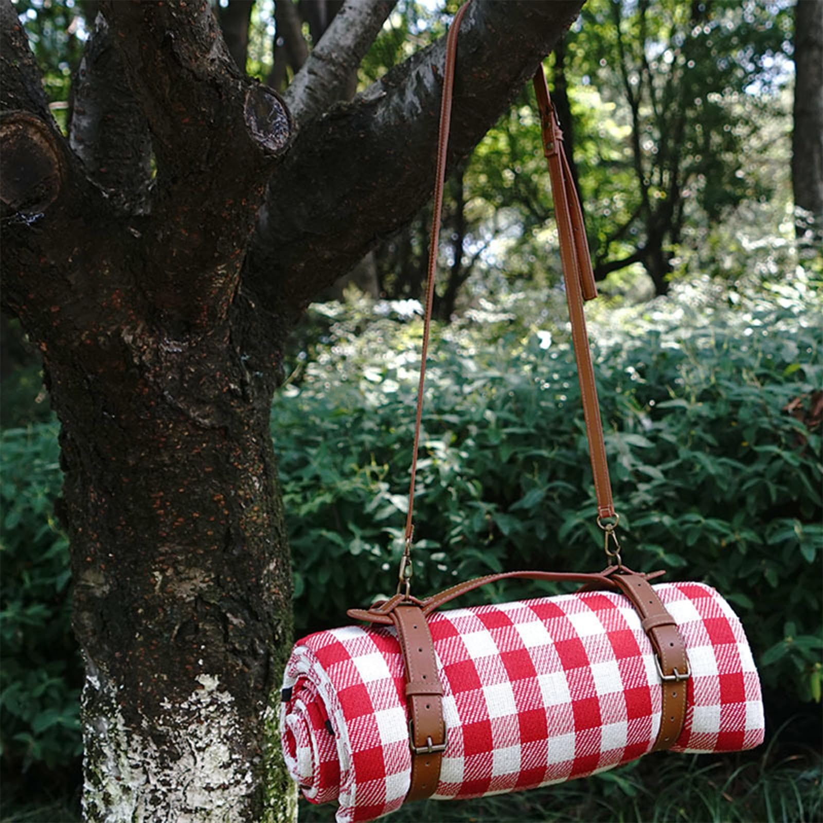 PU-Leder-Tragegurt für Picknickdecke und Yogamatte - Verstellbarer Schultergurt für Outdoor, Camping, Wandern, 58 cm